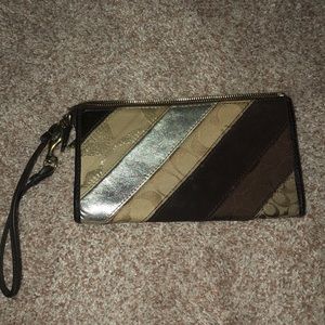 Coach brown chevron wristlet